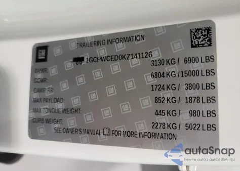 2019 Chevrolet Silverado C1500 Lt z USA, uszkodzony, nr VIN 1GCPWCED0KZ141126